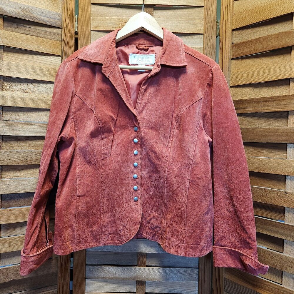 Christopher & Banks Red Suede Snap Button Closure Blazer Jacket Women's Size M